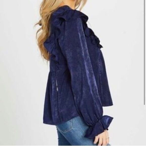 Altar’d state Ruffle navy long sleeve Top - Picture 2 of 5